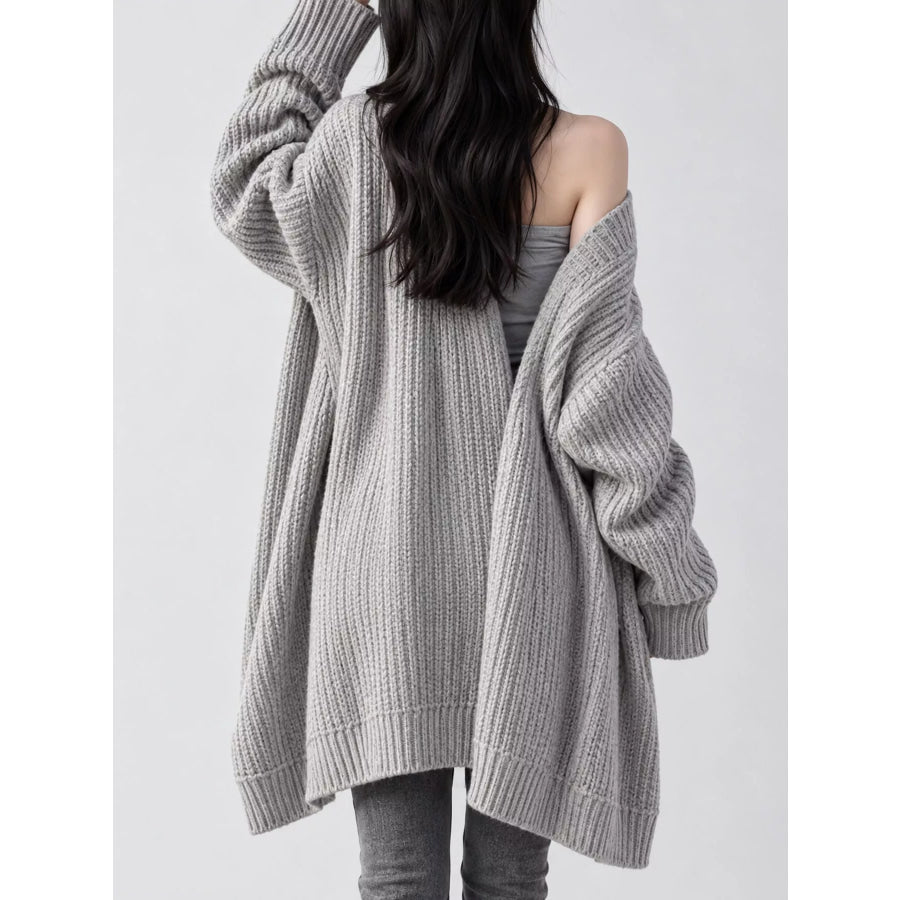 Full Size Chunky Knit Openwork Front Longline Cardigan Plus Apparel and Accessories