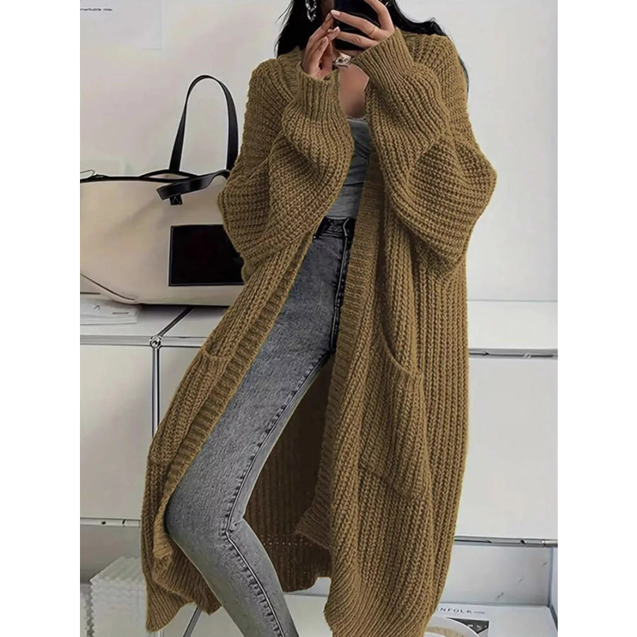 Full Size Chunky Knit Openwork Front Longline Cardigan Plus Apparel and Accessories