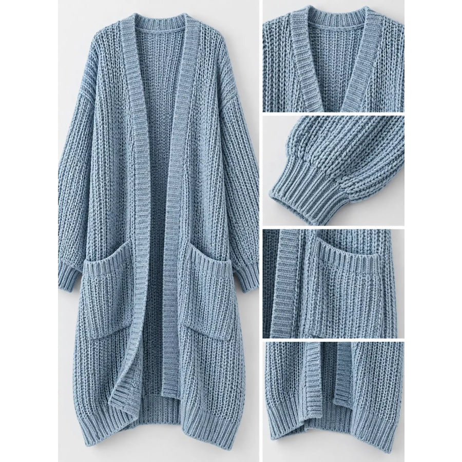 Full Size Chunky Knit Openwork Front Longline Cardigan Plus Apparel and Accessories