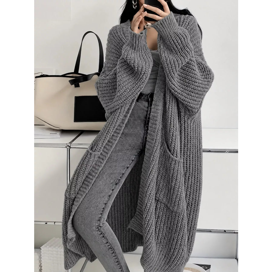 Full Size Chunky Knit Openwork Front Longline Cardigan Plus Apparel and Accessories