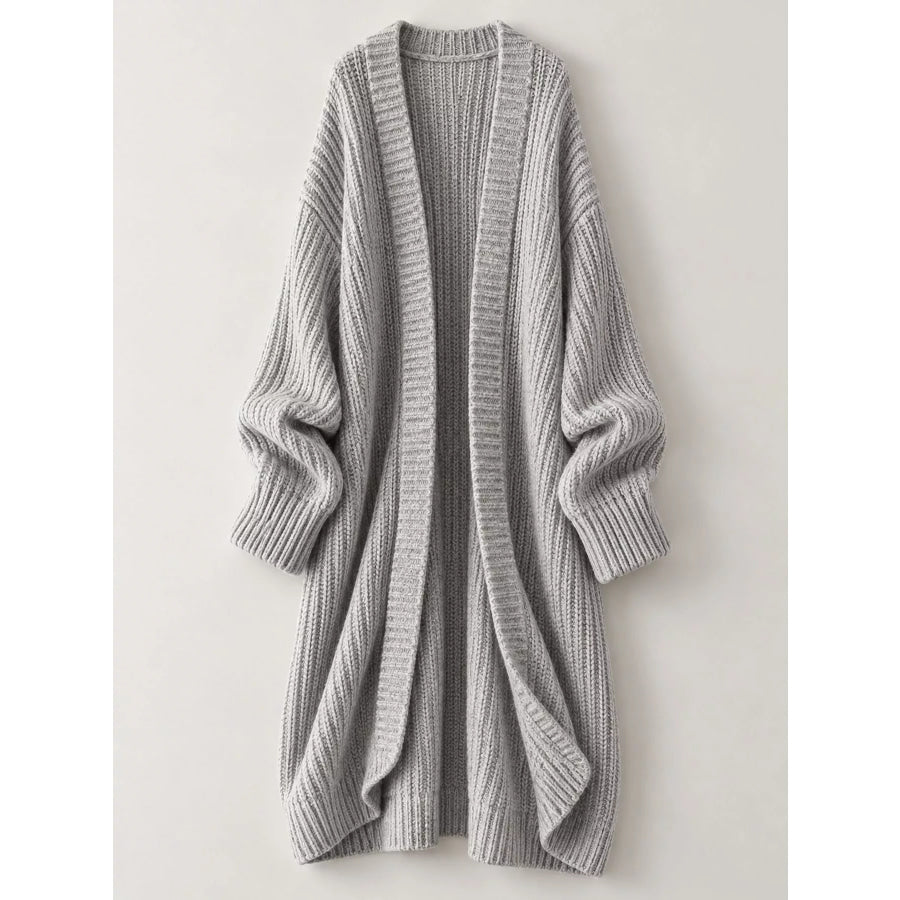 Full Size Chunky Knit Openwork Front Longline Cardigan Plus Apparel and Accessories