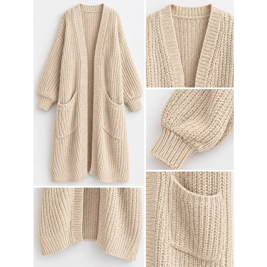 Full Size Chunky Knit Openwork Front Longline Cardigan Plus Apparel and Accessories
