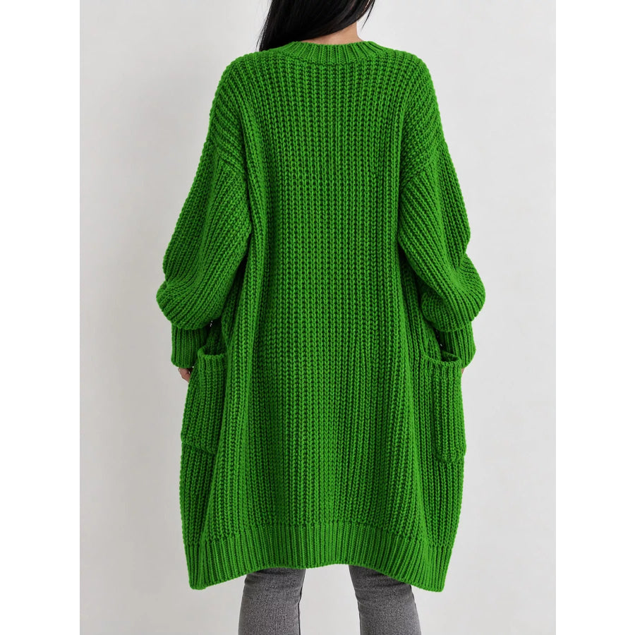 Full Size Chunky Knit Openwork Front Longline Cardigan Plus Apparel and Accessories