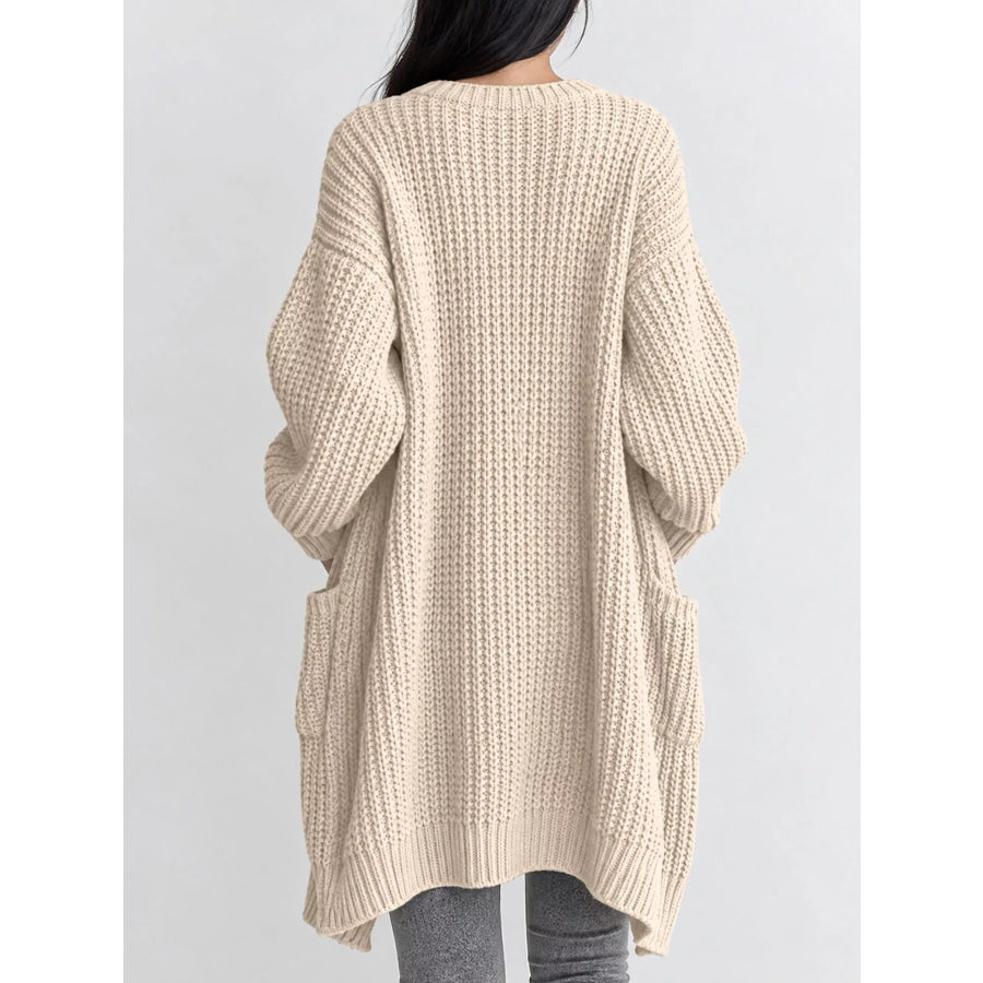 Full Size Chunky Knit Openwork Front Longline Cardigan Plus Apparel and Accessories