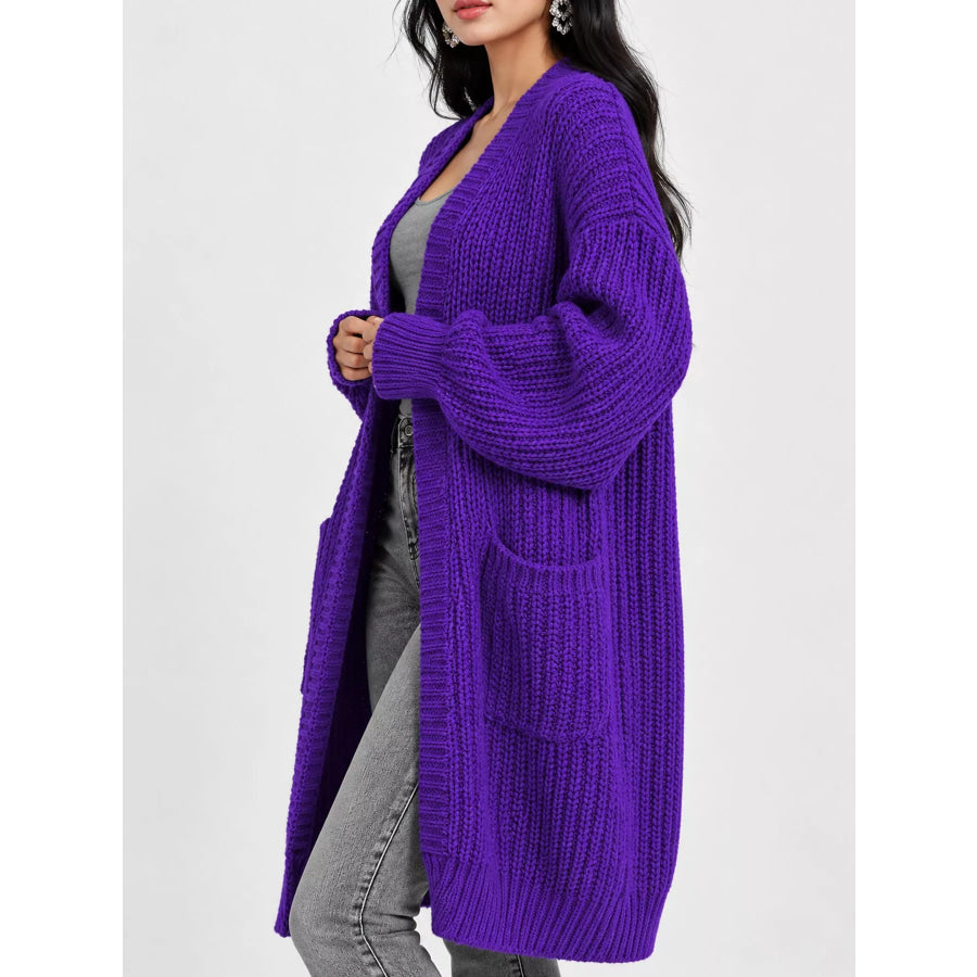 Full Size Chunky Knit Openwork Front Longline Cardigan Plus Apparel and Accessories