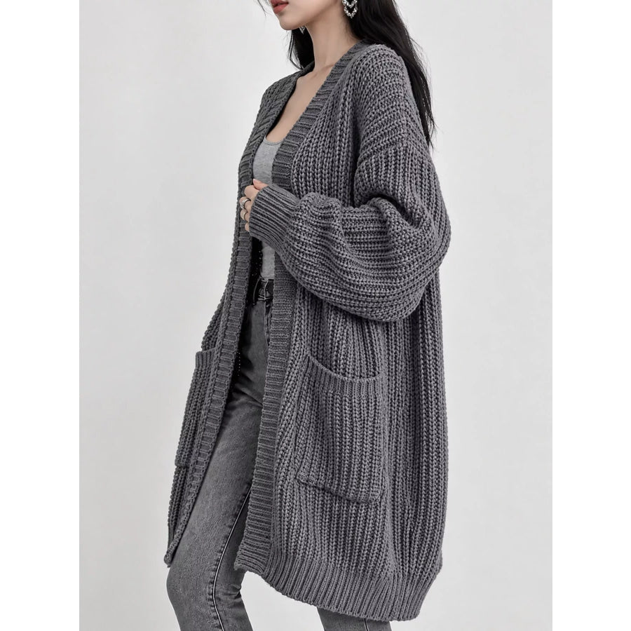 Full Size Chunky Knit Openwork Front Longline Cardigan Plus Apparel and Accessories