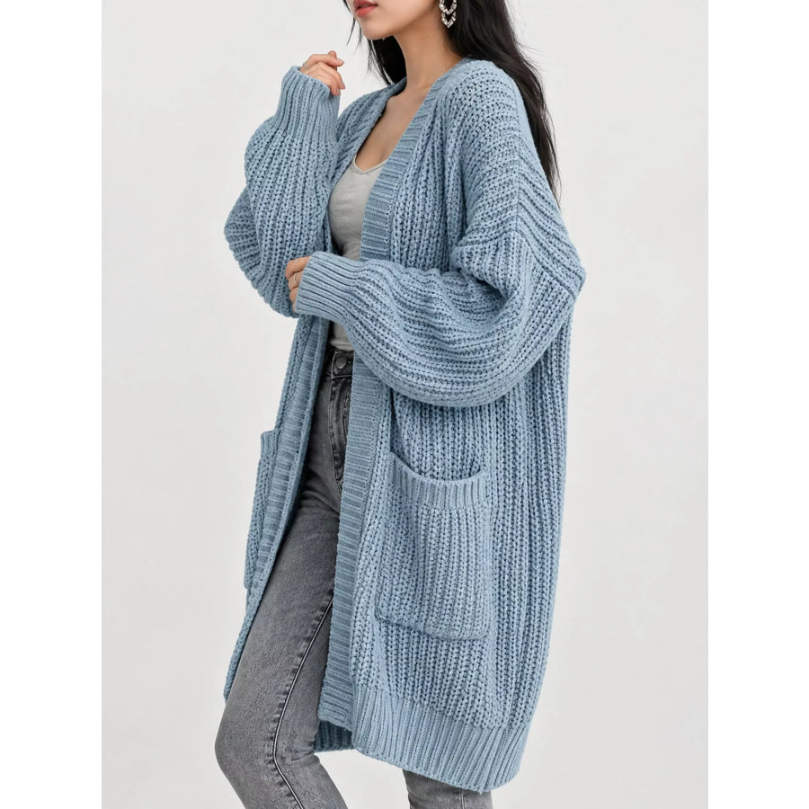 Full Size Chunky Knit Openwork Front Longline Cardigan Plus Apparel and Accessories