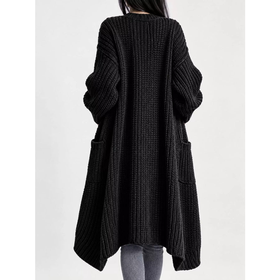 Full Size Chunky Knit Openwork Front Longline Cardigan Plus Apparel and Accessories