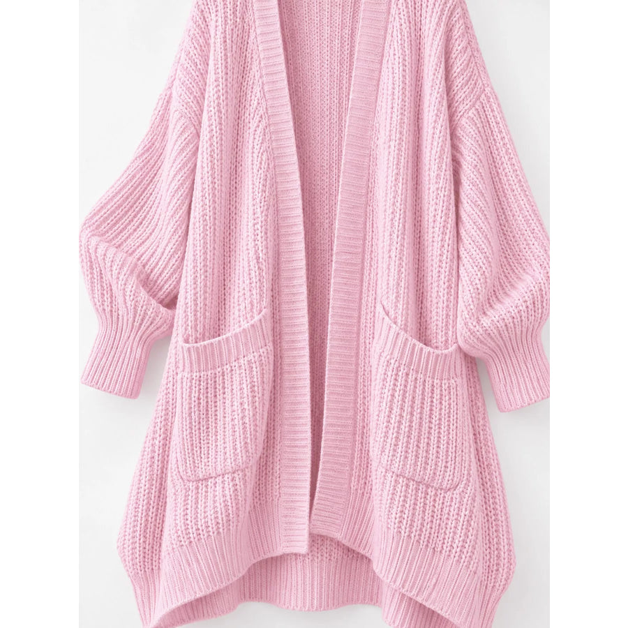 Full Size Chunky Knit Openwork Front Longline Cardigan Plus Apparel and Accessories