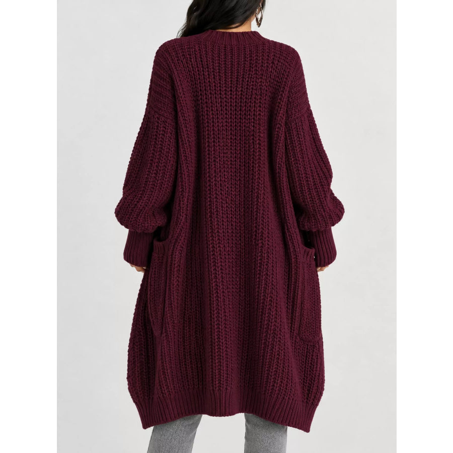 Full Size Chunky Knit Openwork Front Longline Cardigan Plus Apparel and Accessories