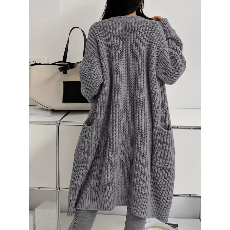 Full Size Chunky Knit Openwork Front Longline Cardigan Plus Apparel and Accessories