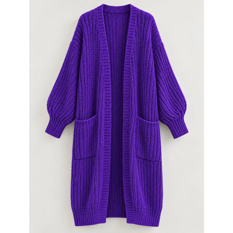 Full Size Chunky Knit Openwork Front Longline Cardigan Plus Apparel and Accessories
