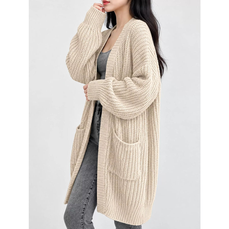 Full Size Chunky Knit Openwork Front Longline Cardigan Plus Apparel and Accessories