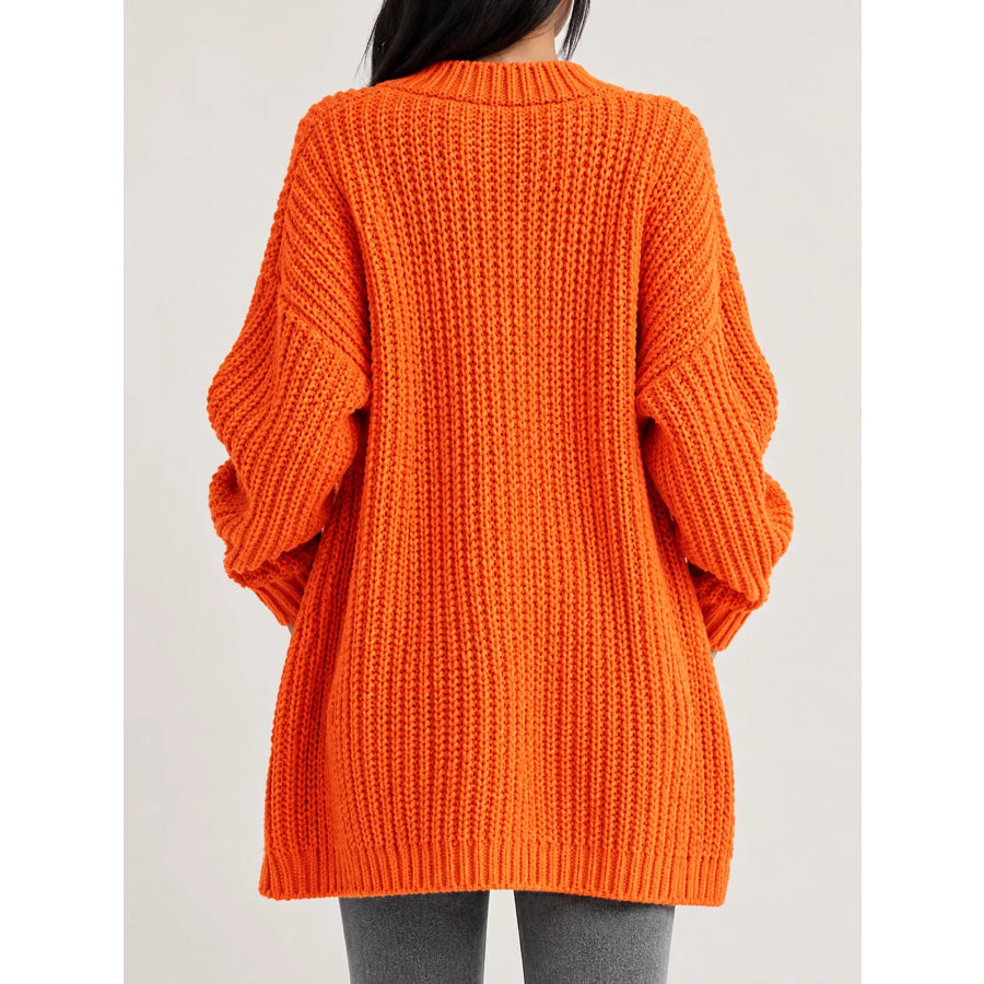 Full Size Chunky Knit Openwork Front Longline Cardigan Plus Apparel and Accessories