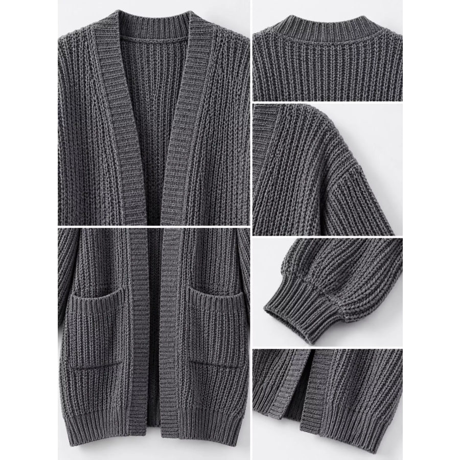 Full Size Chunky Knit Openwork Front Longline Cardigan Plus Apparel and Accessories