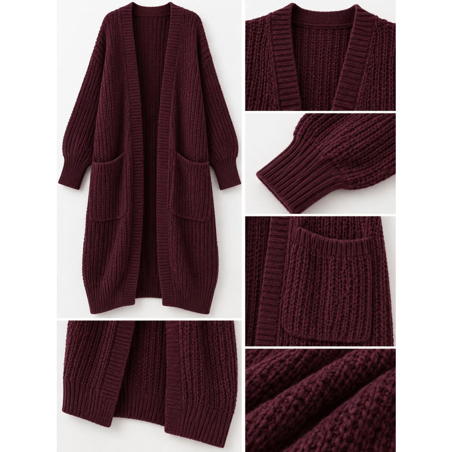 Full Size Chunky Knit Openwork Front Longline Cardigan Plus Apparel and Accessories