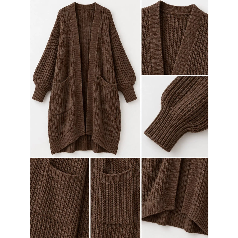 Full Size Chunky Knit Openwork Front Longline Cardigan Plus Apparel and Accessories