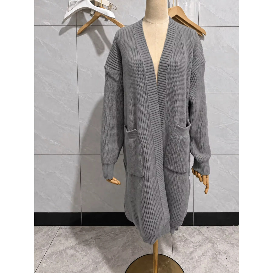 Full Size Chunky Knit Openwork Front Longline Cardigan Plus Apparel and Accessories