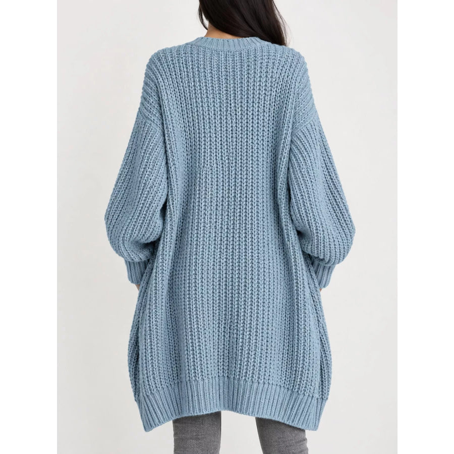 Full Size Chunky Knit Openwork Front Longline Cardigan Plus Apparel and Accessories