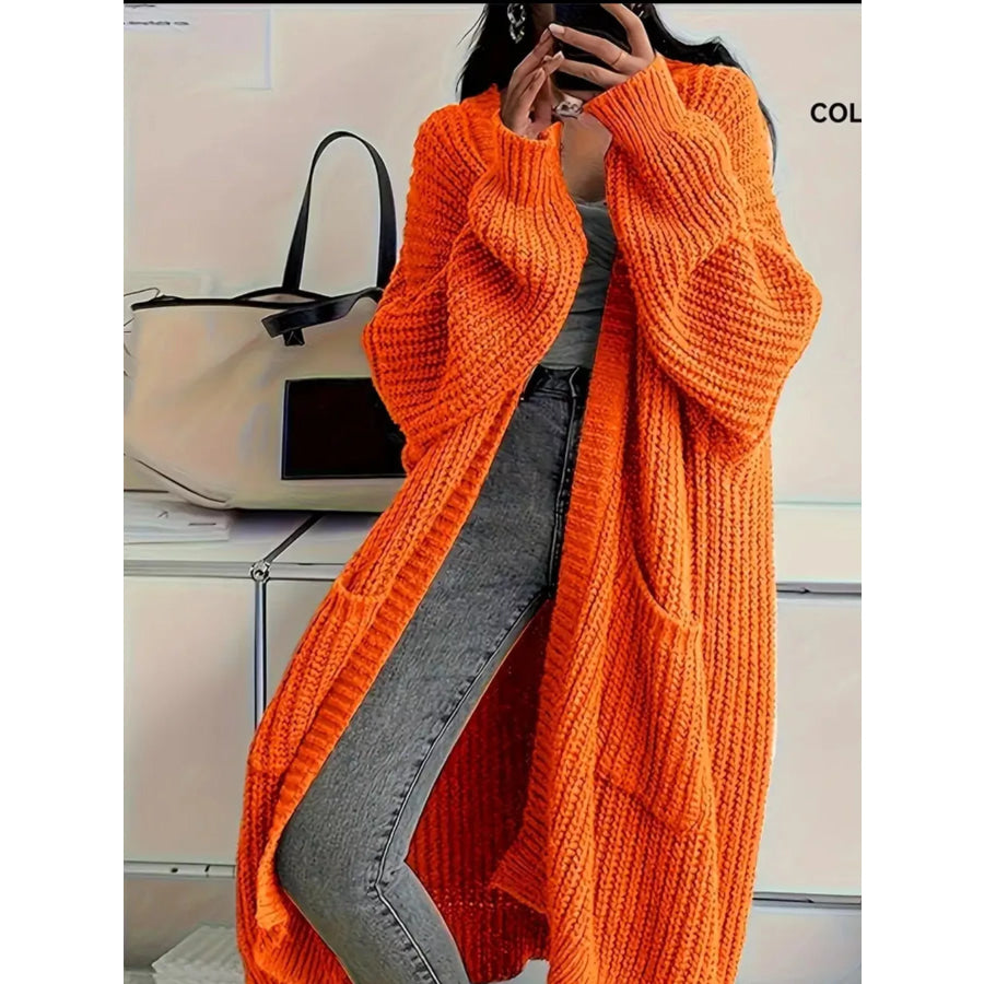 Full Size Chunky Knit Openwork Front Longline Cardigan Plus Apparel and Accessories