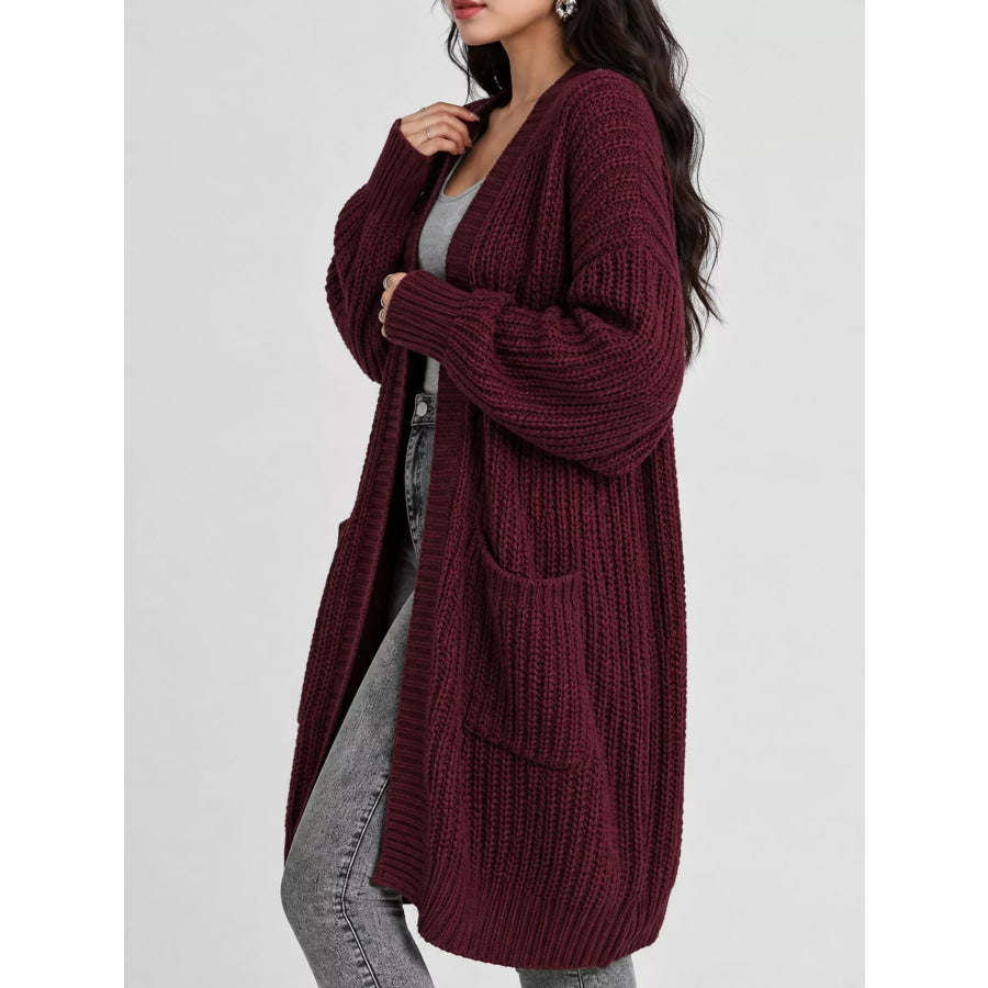 Full Size Chunky Knit Openwork Front Longline Cardigan Plus Apparel and Accessories