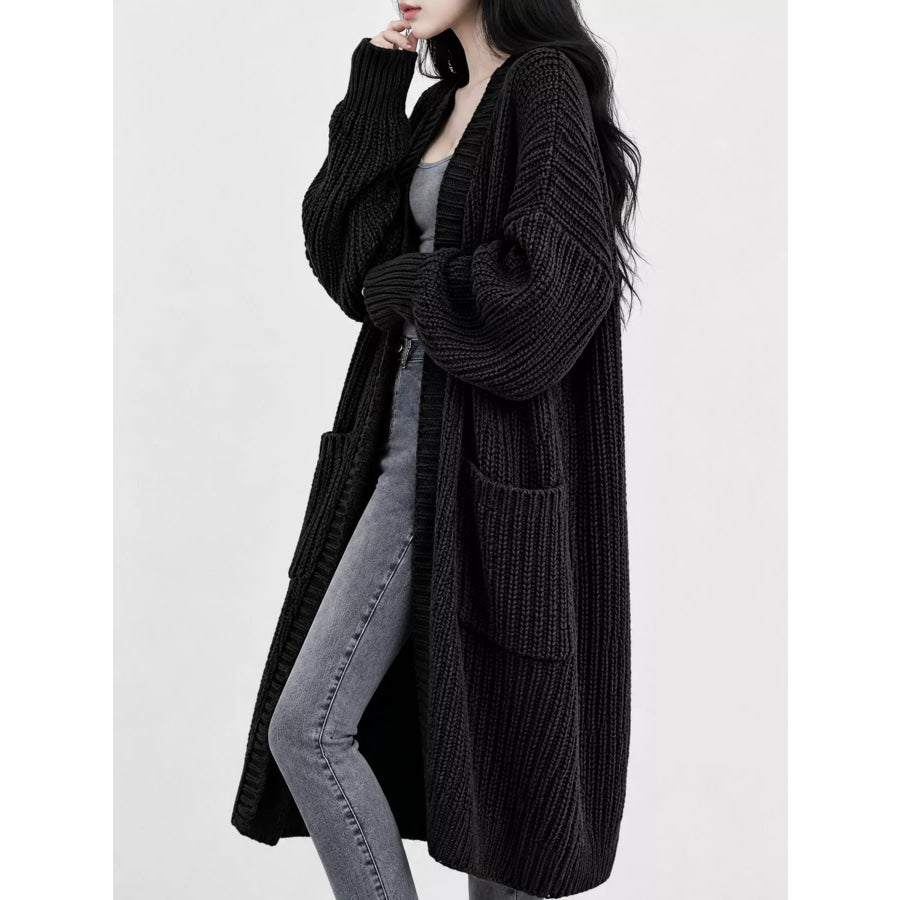 Full Size Chunky Knit Openwork Front Longline Cardigan Plus Apparel and Accessories