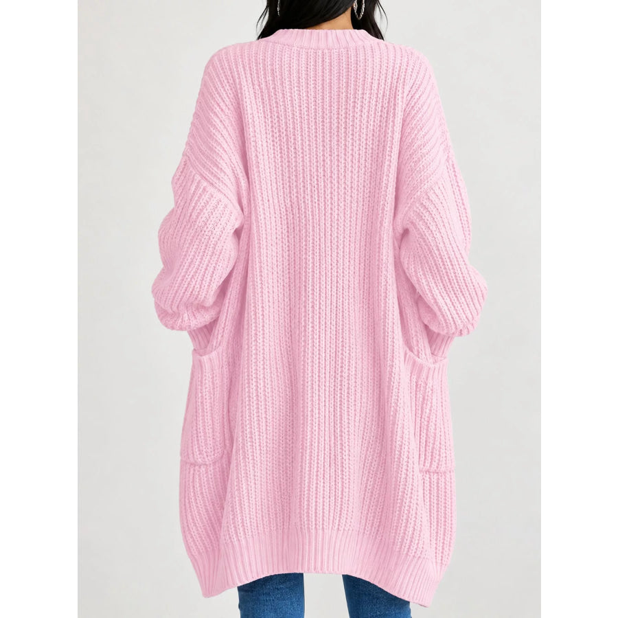 Full Size Chunky Knit Openwork Front Longline Cardigan Plus Apparel and Accessories