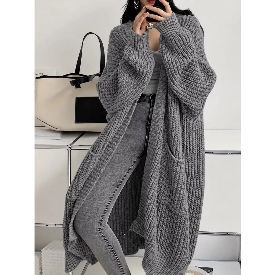 Full Size Chunky Knit Openwork Front Longline Cardigan Plus Medium Gray / S Apparel and Accessories