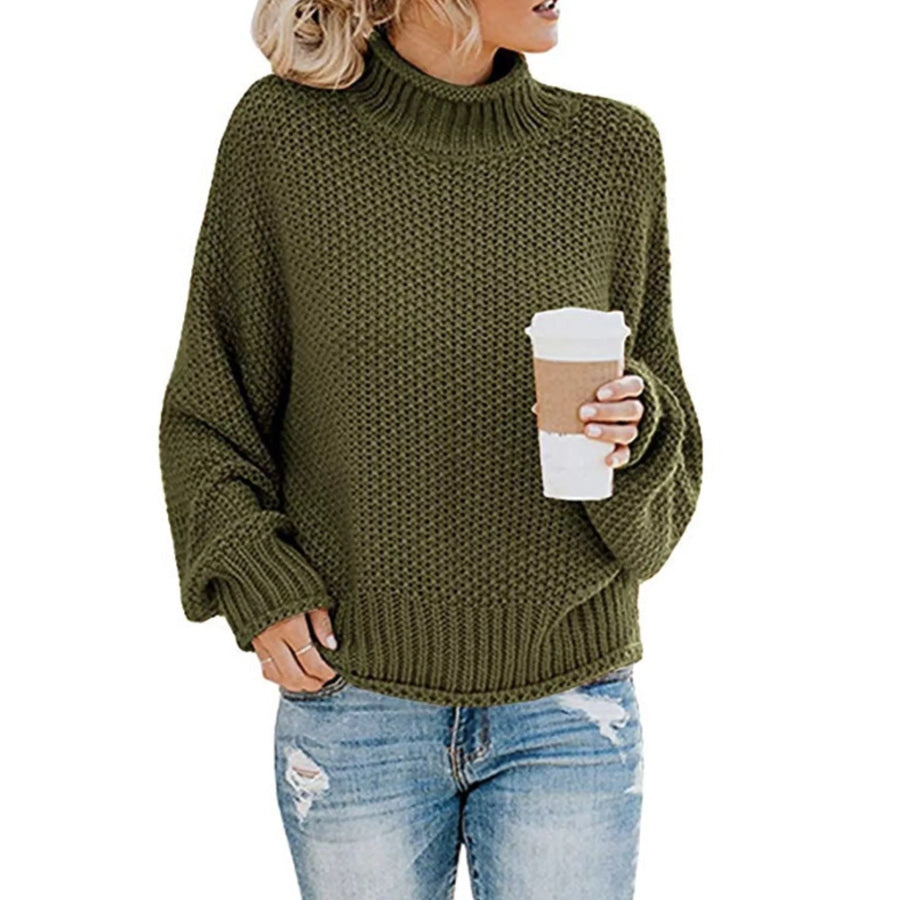 Full Size Chunky Knit Turtleneck Sweater Plus Size Army Green / S Apparel and Accessories