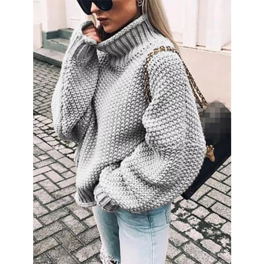 Full Size Chunky Knit Turtleneck Sweater Plus Size Grey / S Apparel and Accessories