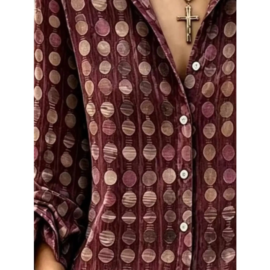 Full Size Circle Pattern Long Sleeve Shirt Plus Apparel and Accessories
