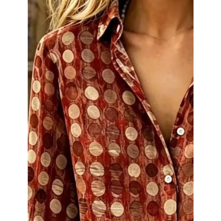 Full Size Circle Pattern Long Sleeve Shirt Plus Apparel and Accessories