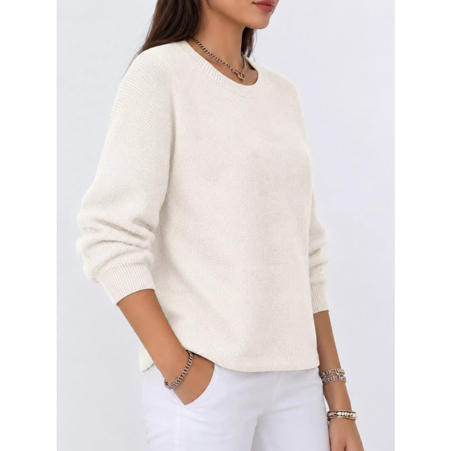 Full Size Classic Crew Neck Sweater Plus Apparel and Accessories