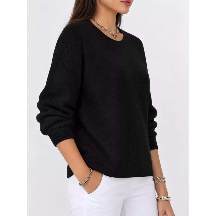 Full Size Classic Crew Neck Sweater Plus Apparel and Accessories