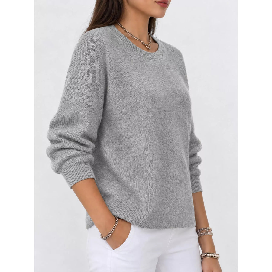Full Size Classic Crew Neck Sweater Plus Apparel and Accessories