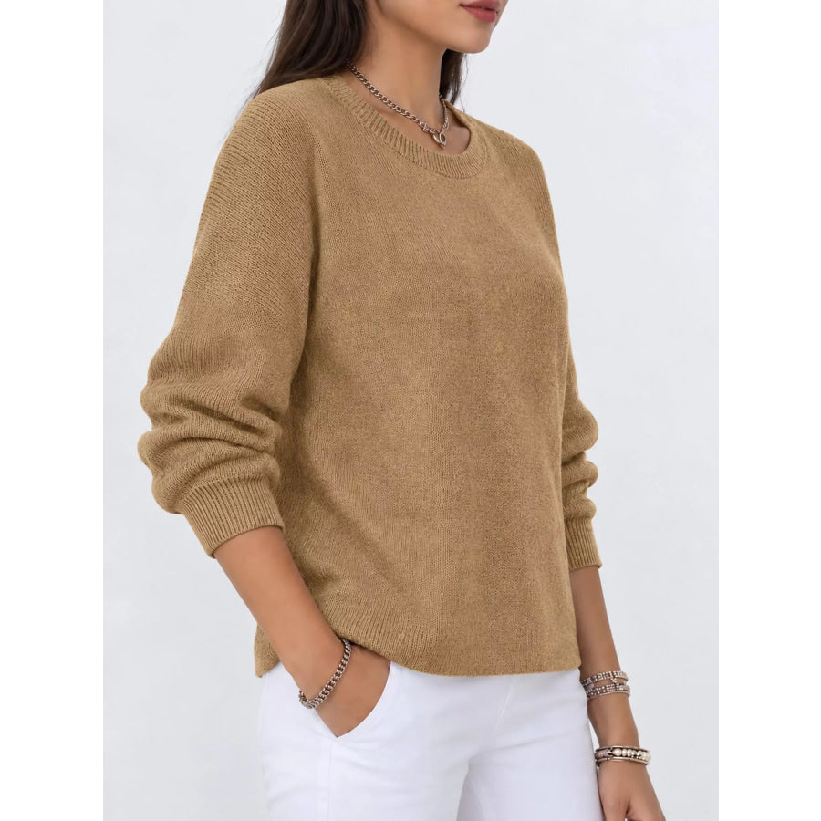 Full Size Classic Crew Neck Sweater Plus Apparel and Accessories