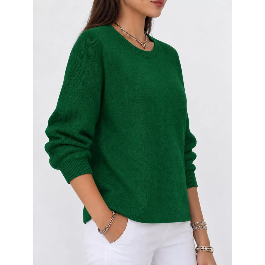 Full Size Classic Crew Neck Sweater Plus Christmas Green / S Apparel and Accessories