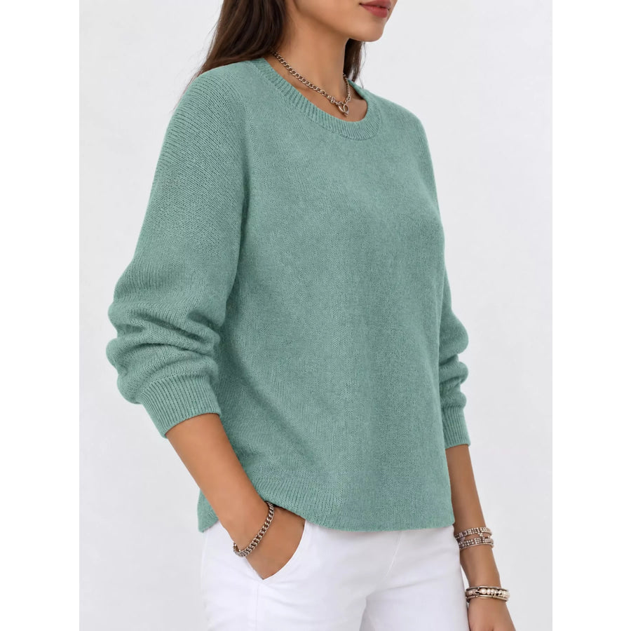 Full Size Classic Crew Neck Sweater Plus Light Green / S Apparel and Accessories