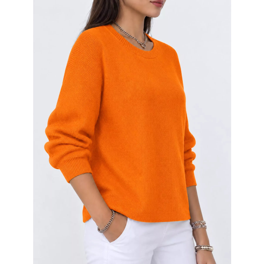 Full Size Classic Crew Neck Sweater Plus Orange / S Apparel and Accessories