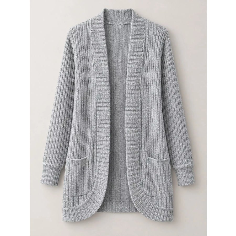 Full Size Classic Ribbed Open-Front Longline Cardigan Plus Apparel and Accessories