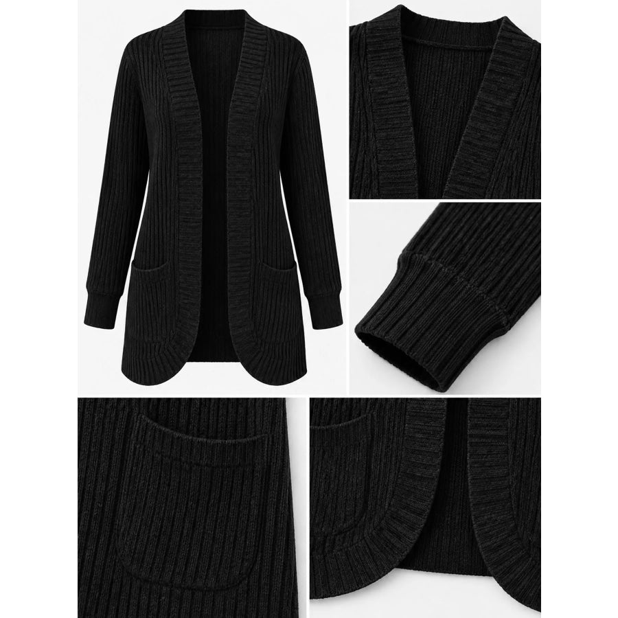Full Size Classic Ribbed Open-Front Longline Cardigan Plus Apparel and Accessories