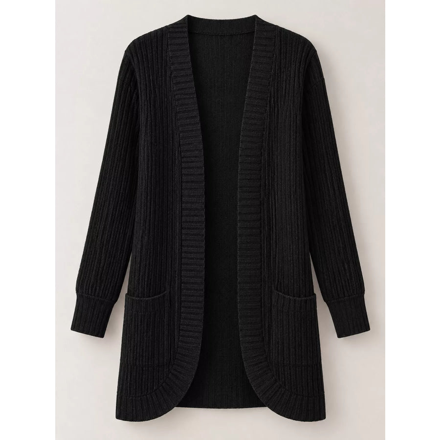 Full Size Classic Ribbed Open-Front Longline Cardigan Plus Apparel and Accessories