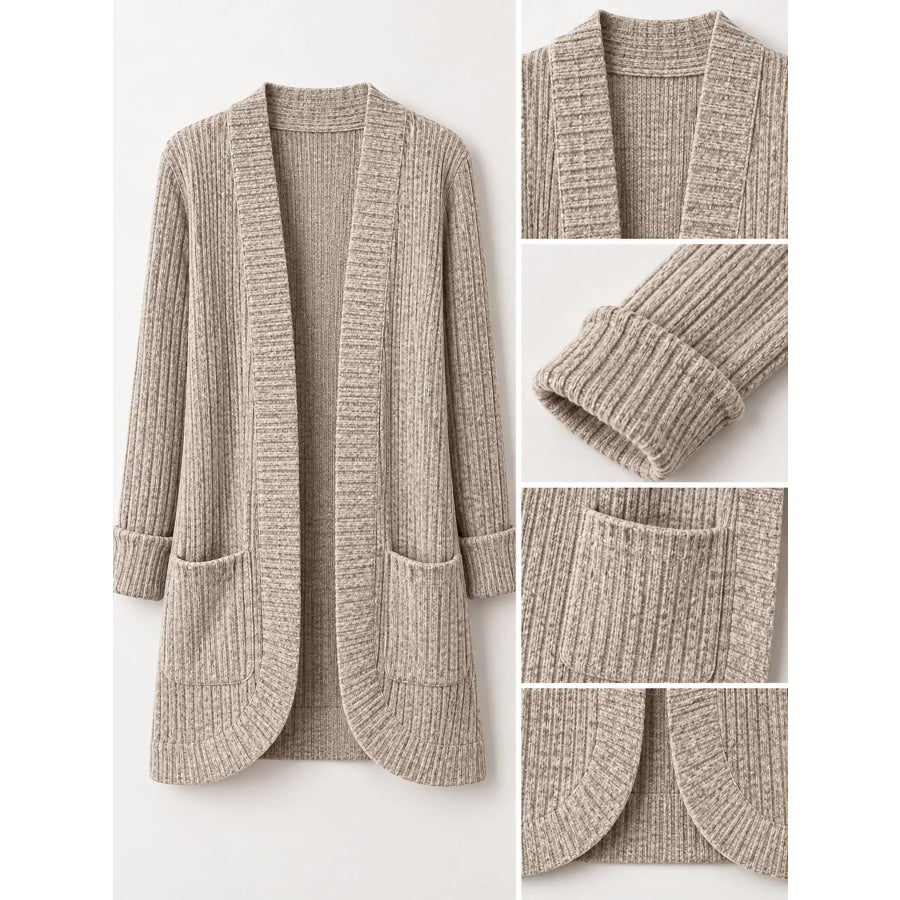 Full Size Classic Ribbed Open-Front Longline Cardigan Plus Apparel and Accessories