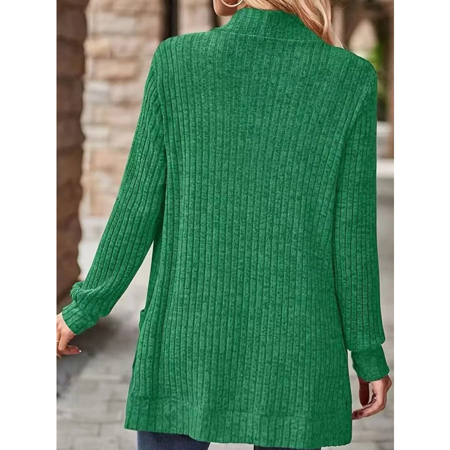 Full Size Classic Ribbed Open-Front Longline Cardigan Plus Apparel and Accessories