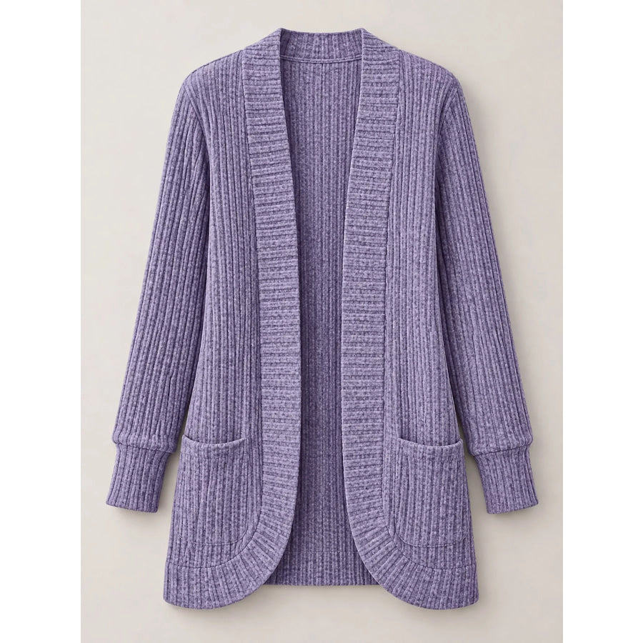 Full Size Classic Ribbed Open-Front Longline Cardigan Plus Apparel and Accessories