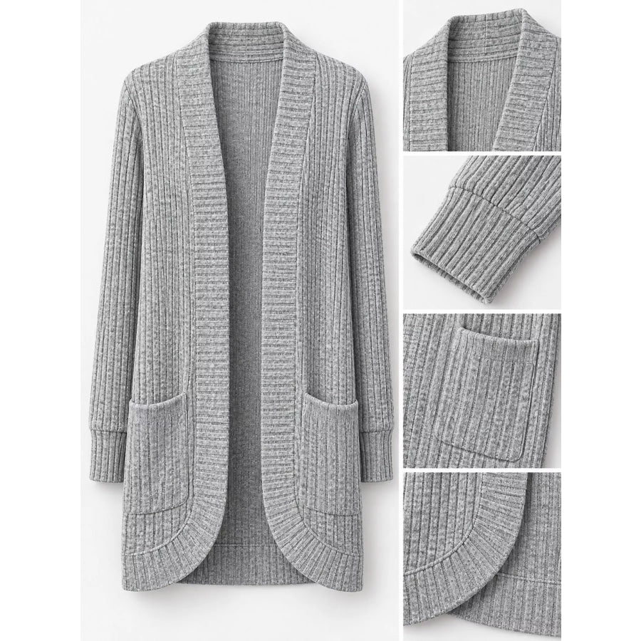 Full Size Classic Ribbed Open-Front Longline Cardigan Plus Apparel and Accessories