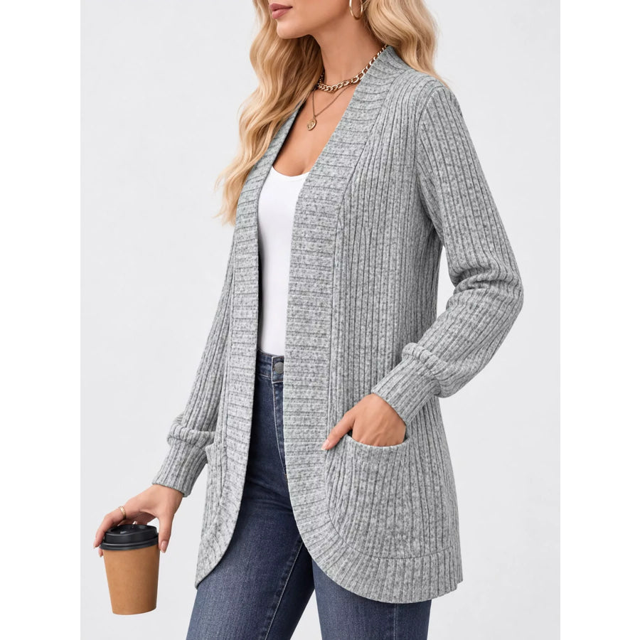 Full Size Classic Ribbed Open-Front Longline Cardigan Plus Apparel and Accessories