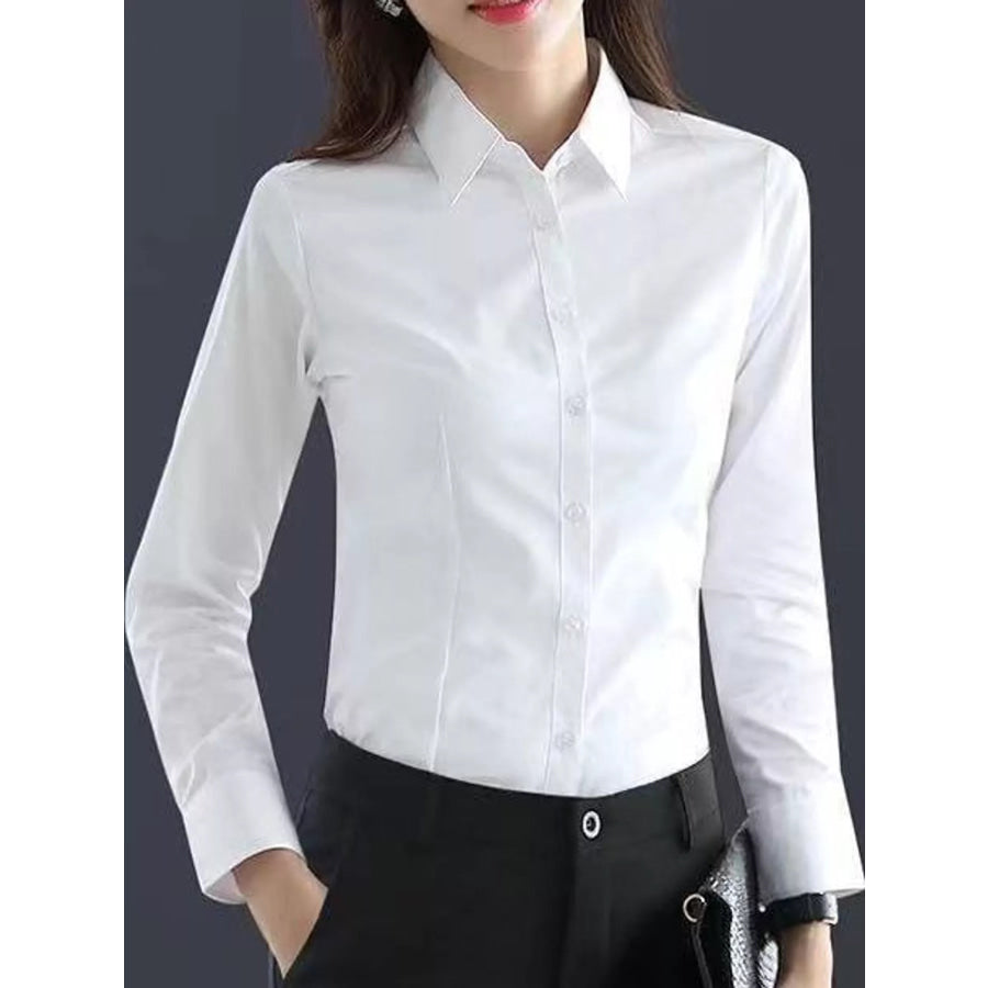 Full Size Classic Slim-Fit Button-Down Shirt Plus White-Long Sleeve Regular / S Apparel and Accessories