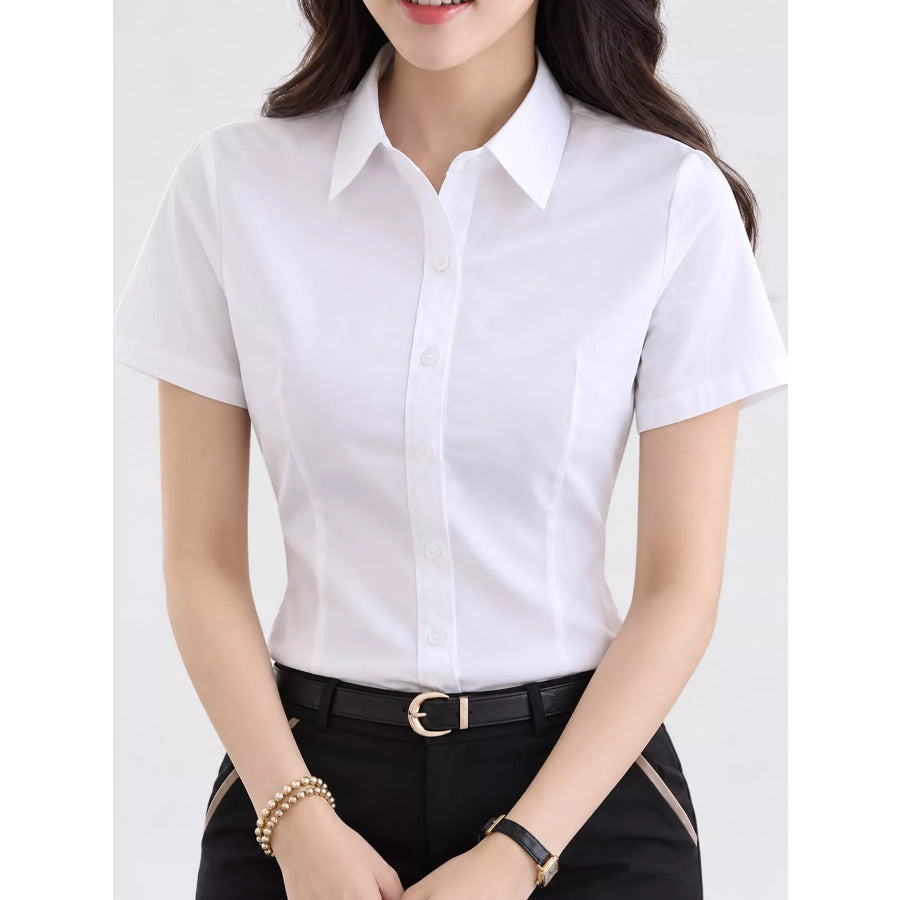 Full Size Classic Slim-Fit Button-Down Shirt Plus White-Short Sleeve Regular / S Apparel and Accessories