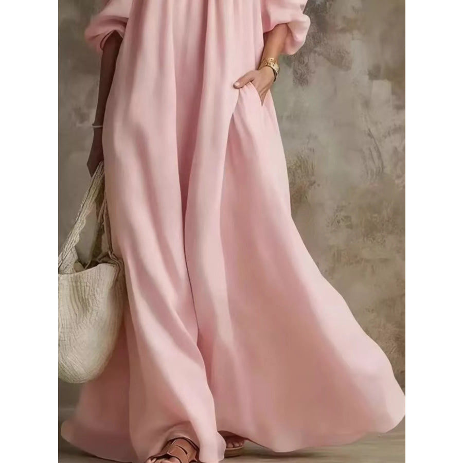 Full Size Cold-Shoulder Linen Maxi Dress Plus Apparel and Accessories